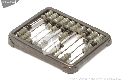 Image of Old metallic abacus on white