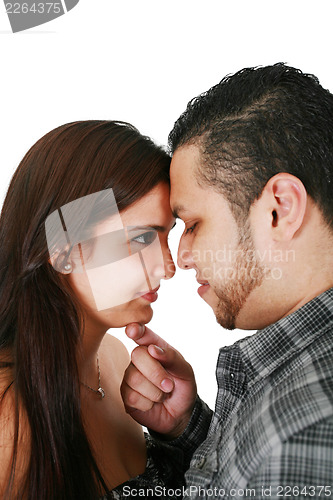 Image of Portrait of Attractive Hispanic Couple on White Background 