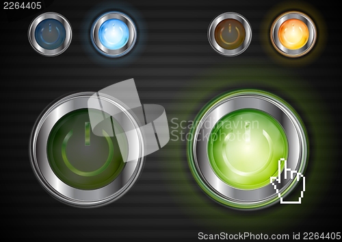 Image of Power glossy buttons with the same illumination. Vector background