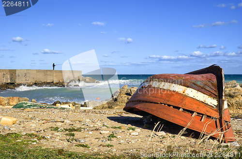 Image of landscape of Palermo, old boat 