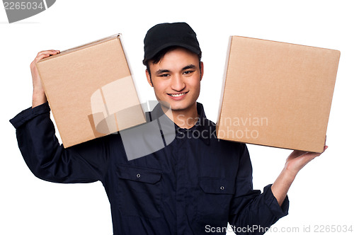 Image of Smart courier boy delivering parcels