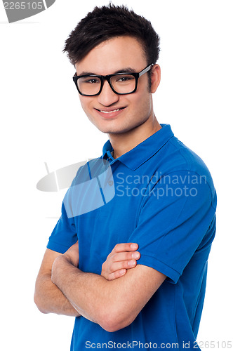 Image of Confident smiling smart guy wearing spectacles