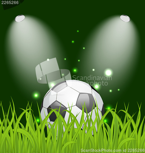 Image of Soccer ball on green grass with light 