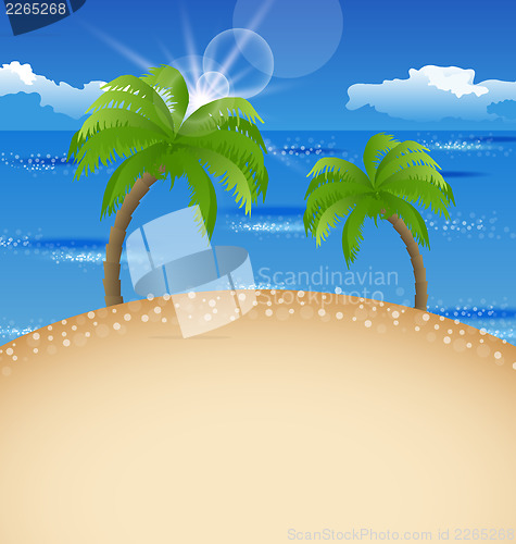 Image of Summer holiday background with beach, palm, sky