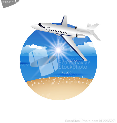 Image of Beautiful summer postcard with beach and plane