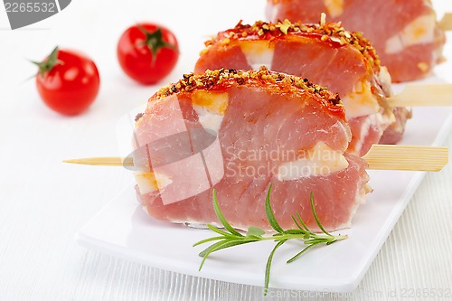 Image of raw pork meat with spices for grill