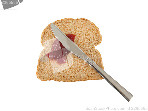 Image of Slice of brown bread with jam 