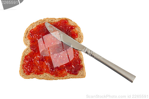 Image of Slice of brown bread with jam 