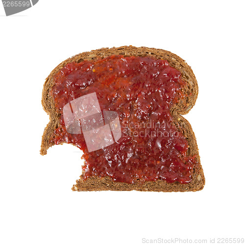 Image of Slice of brown bread with jam 