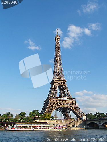 Image of Eiffel tower and taxi boats, Paris, June 2013