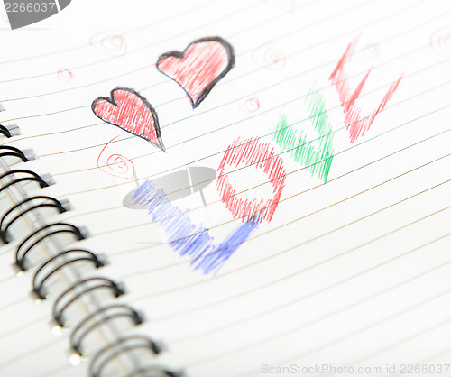 Image of Love Written in Notebook.