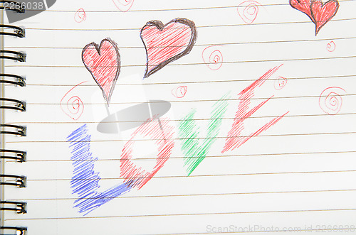 Image of Love Written in Notebook.