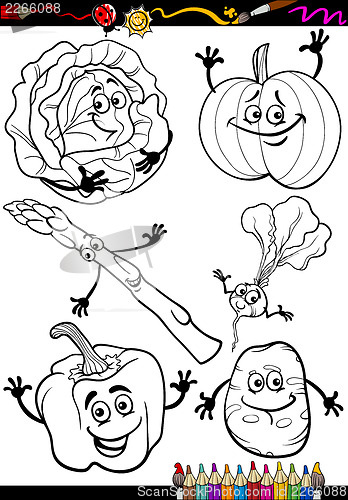 Image of cartoon vegetables set for coloring book