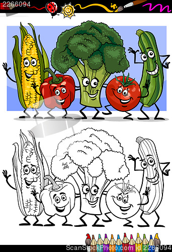 Image of vegetables comic group for coloring book