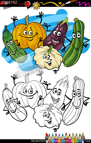 Image of vegetables group cartoon for coloring book