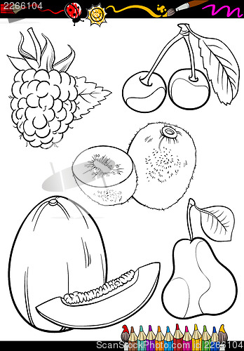 Image of cartoon fruits set for coloring book