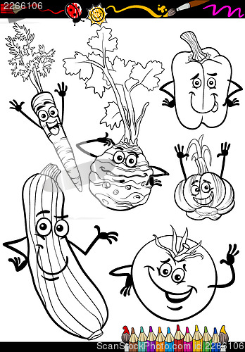 Image of cartoon vegetables set for coloring book
