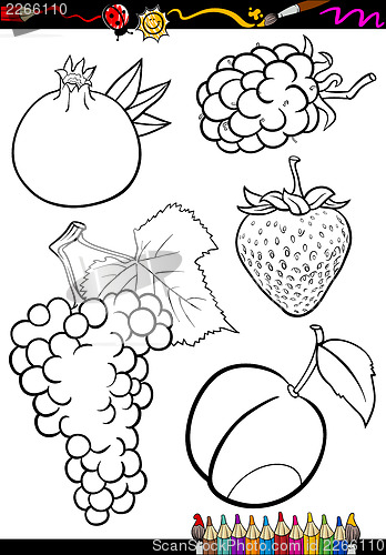 Image of cartoon fruits set for coloring book