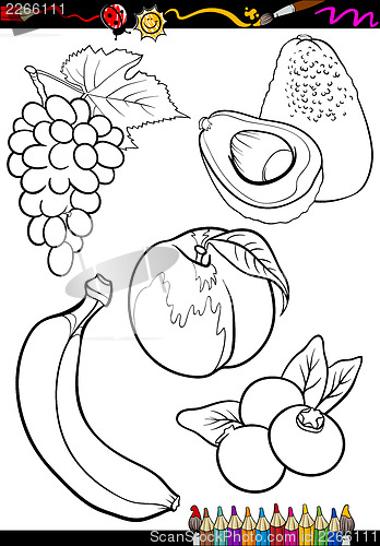 Image of cartoon fruits set for coloring book