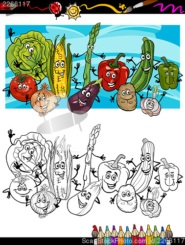 Image of comic vegetables cartoon for coloring book