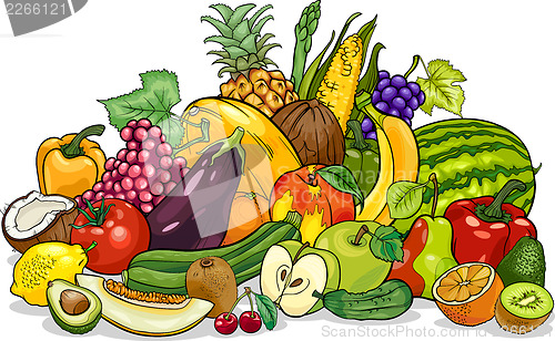 Image of fruits and vegetables group cartoon illustration