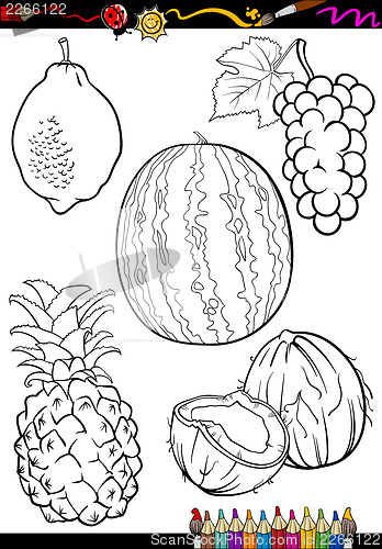 Image of cartoon fruits set for coloring book