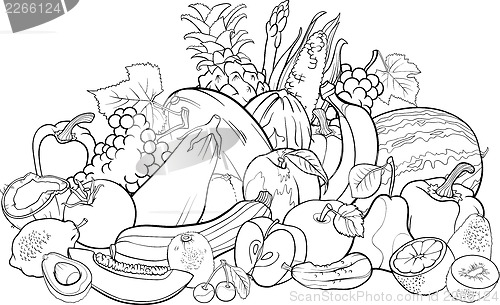 Image of fruits and vegetables for coloring book