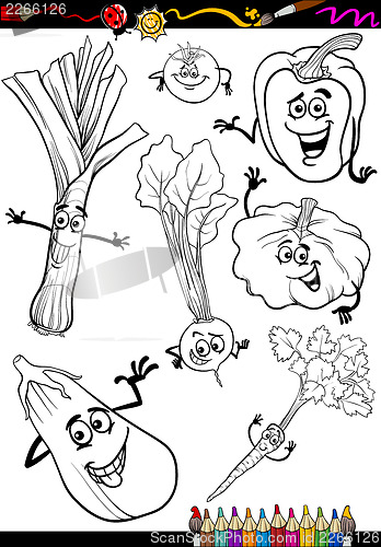 Image of cartoon vegetables set for coloring book