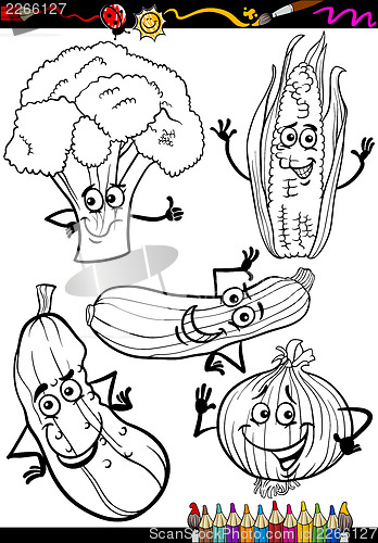 Image of cartoon vegetables set for coloring book