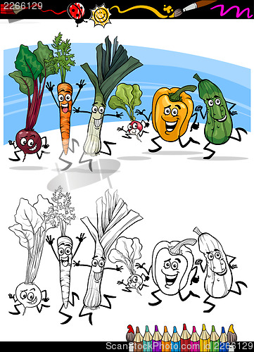 Image of cartoon vegetables for coloring book