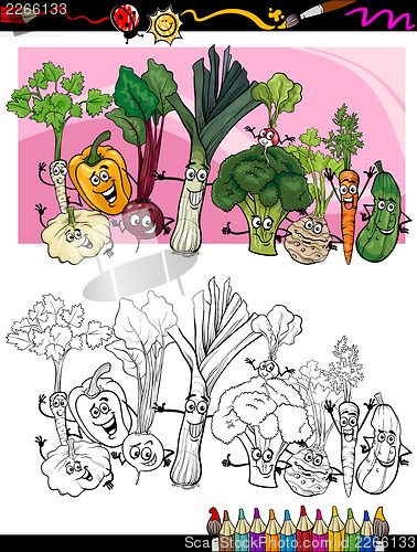 Image of funny vegetables cartoon for coloring book