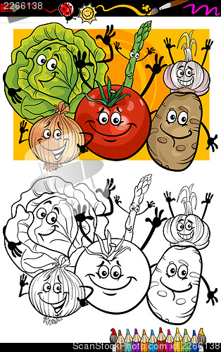 Image of vegetables group cartoon for coloring book