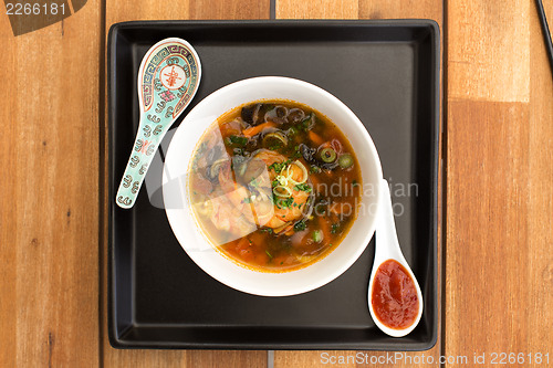 Image of Asian vegetarian soup with shrimps