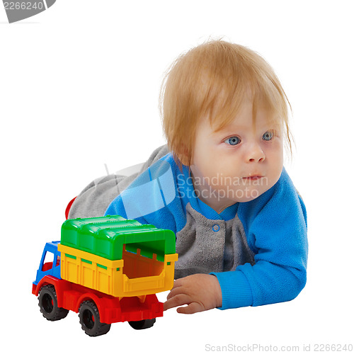 Image of Funny kid with a toy car