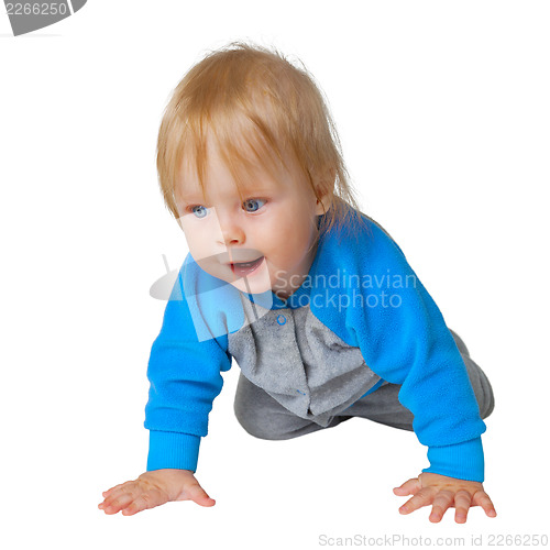 Image of Inquisitive child crawling on the floor