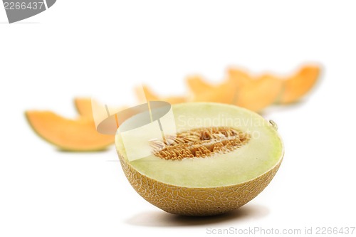 Image of sliced melon isolated on white background