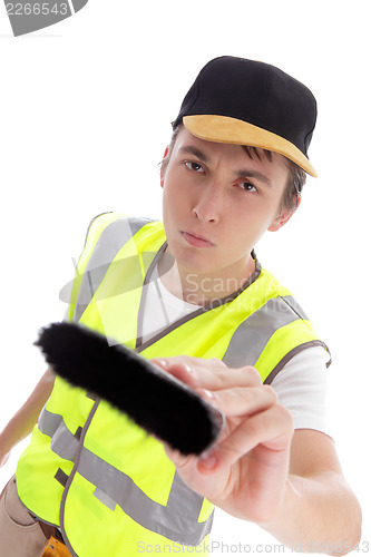 Image of Builder painter handyman with paint brush