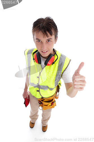 Image of Positive trainee builder laborer thumbs up