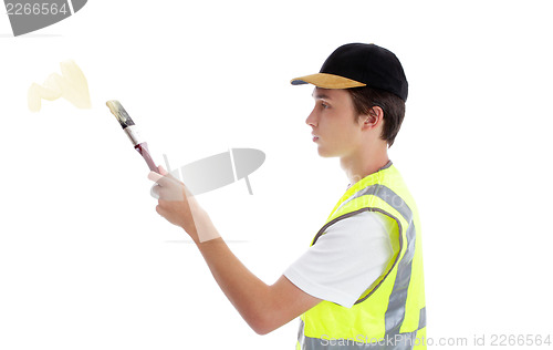 Image of Painter handyman applying paint