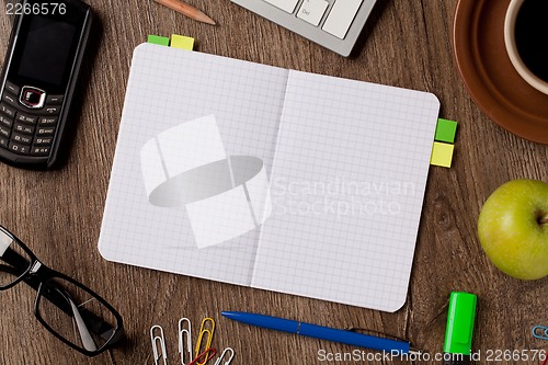 Image of Notebook and office supplies