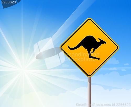 Image of Kangaroo sign on blue sky