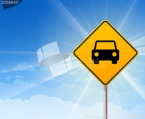 Image of Car Roadsign on Blue Sky