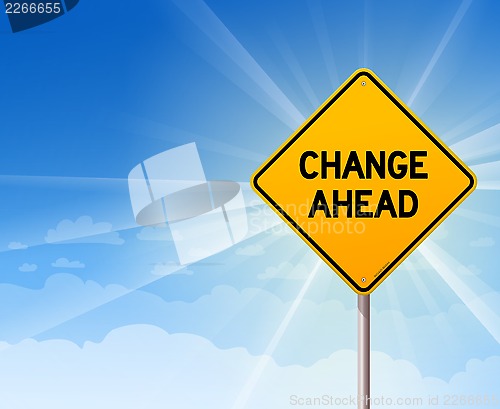 Image of Change Ahead Roadsign on Blue Sky