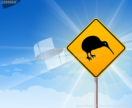 Image of Kiwi Bird Yellow Sign on Blue