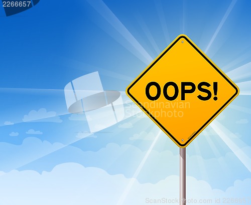 Image of Oops Yellow Sign on Blue Sky