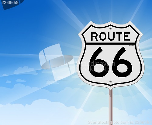 Image of Route 66 Roadsign on Blue Sky