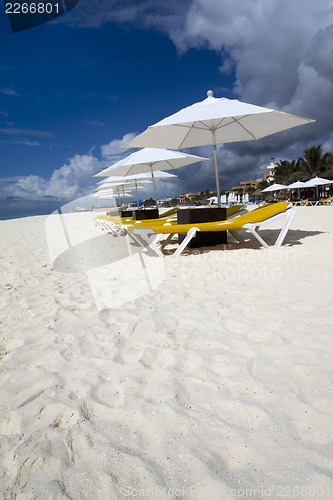 Image of Beach Lounge with Umbrellas