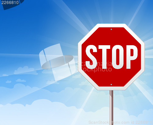 Image of Stop Roadsign on Blue Sky Background