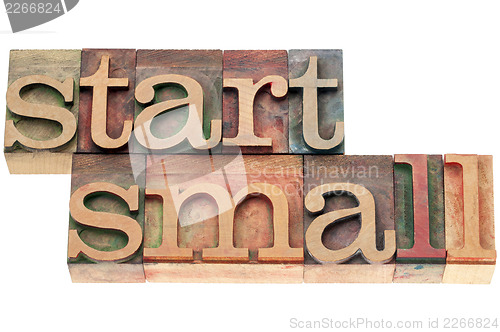 Image of start small in wood type