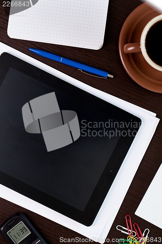 Image of Workplace with blank digital tablet